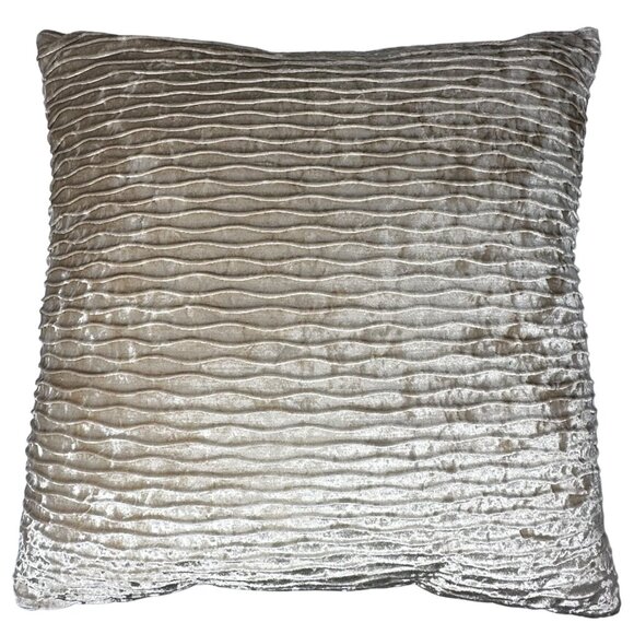Pier 1 Velvet Pillow 24" Wavy Texture Beige Square Accent Cushion 14 x 14 - Picture 2 of 8